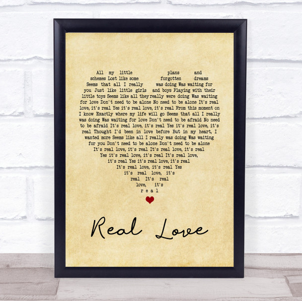 The Beatles Real Love Vintage Heart Song Lyric Quote Print