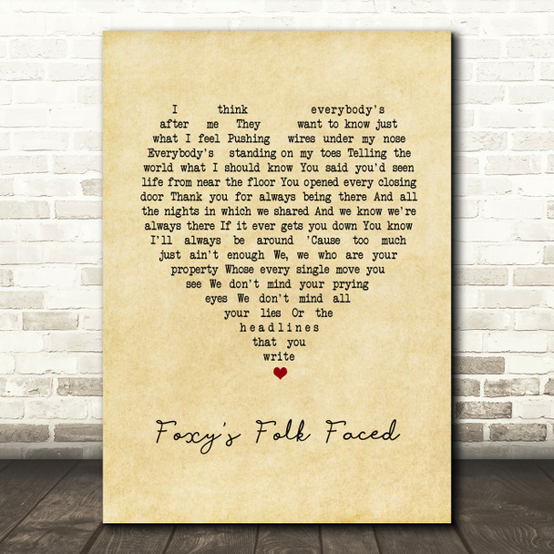 Ocean Colour Scene Foxy's Folk Faced Vintage Heart Song Lyric Wall Art Print