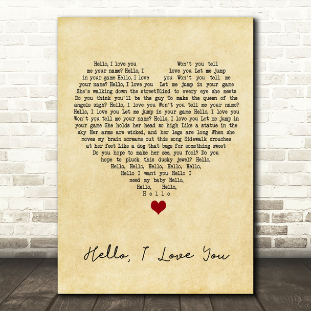 The Doors Hello, I Love You Vintage Heart Song Lyric Wall Art Print