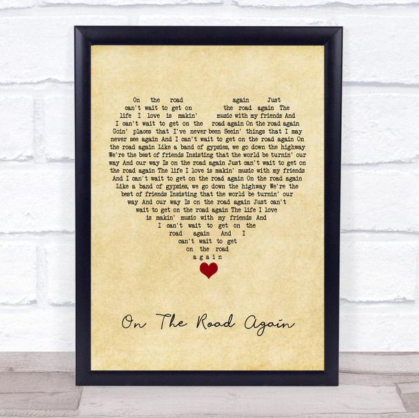 Willie Nelson On The Road Again Vintage Heart Song Lyric Wall Art Print