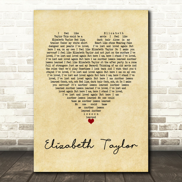 Clare Maguire Elizabeth Taylor Vintage Heart Song Lyric Wall Art Print