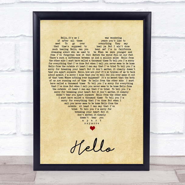 Hello Adele Vintage Heart Quote Song Lyric Print