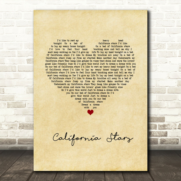Wilco California Stars Vintage Heart Song Lyric Wall Art Print