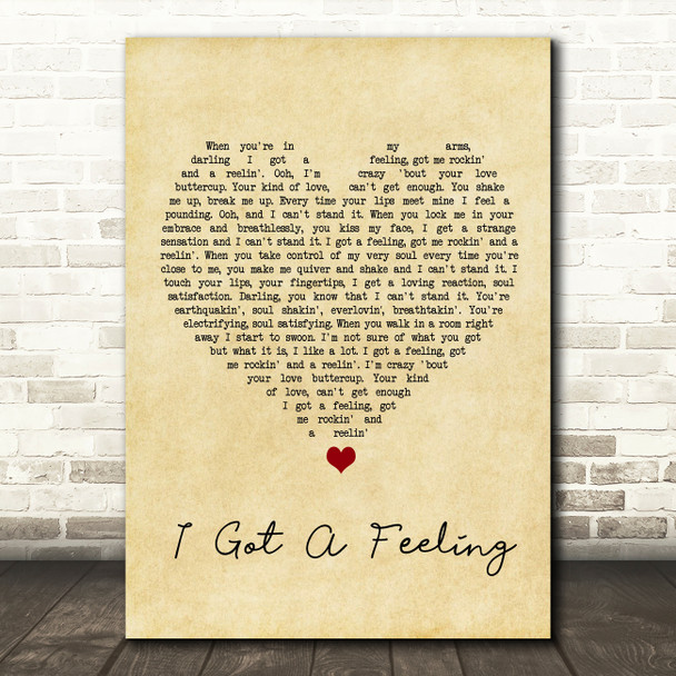 Barbara Randolph I Got A Feeling Vintage Heart Song Lyric Wall Art Print