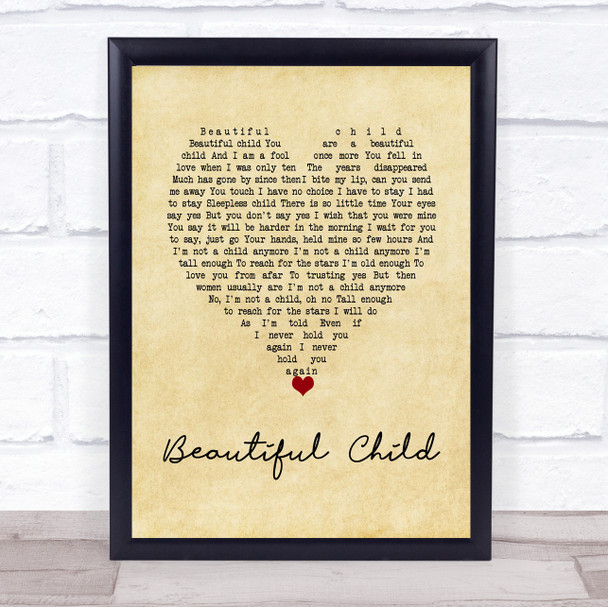 Fleetwood Mac Beautiful Child Vintage Heart Song Lyric Wall Art Print