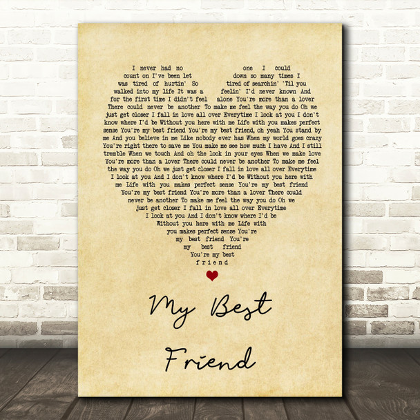 Tim McGraw My Best Friend Vintage Heart Song Lyric Quote Print