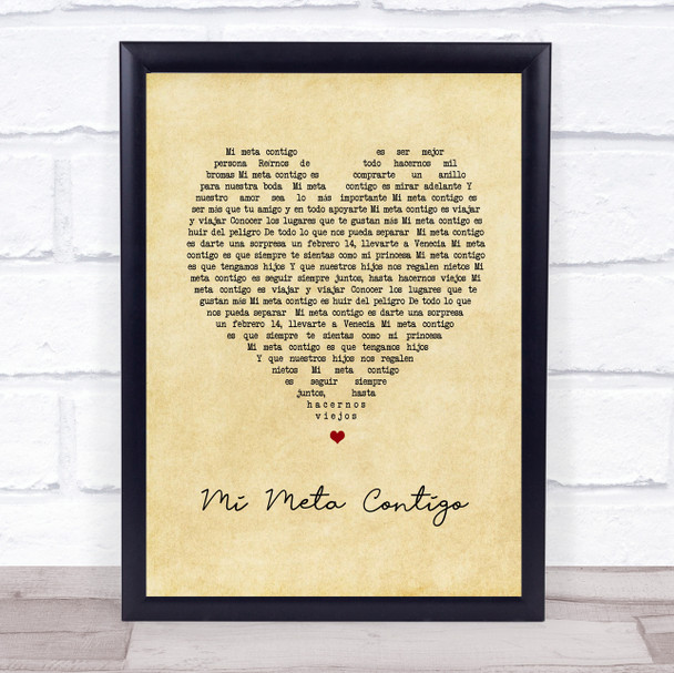 Los Sebastianes Mi Meta Contigo Vintage Heart Song Lyric Wall Art Print