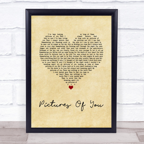 The Cure Pictures Of You Vintage Heart Song Lyric Wall Art Print