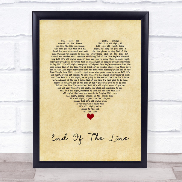 The Traveling Wilburys End Of The Line Vintage Heart Song Lyric Wall Art Print