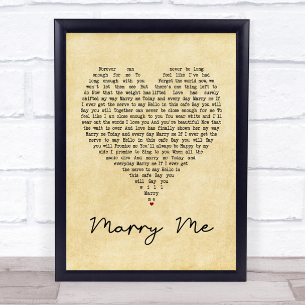 Train Marry Me Vintage Heart Song Lyric Quote Print