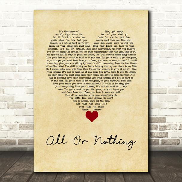 Athena Cage All Or Nothing Vintage Heart Song Lyric Wall Art Print