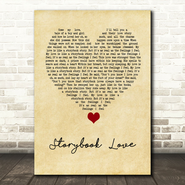 Mark Knopfler & Willy DeVille Storybook Love Vintage Heart Song Lyric Wall Art Print