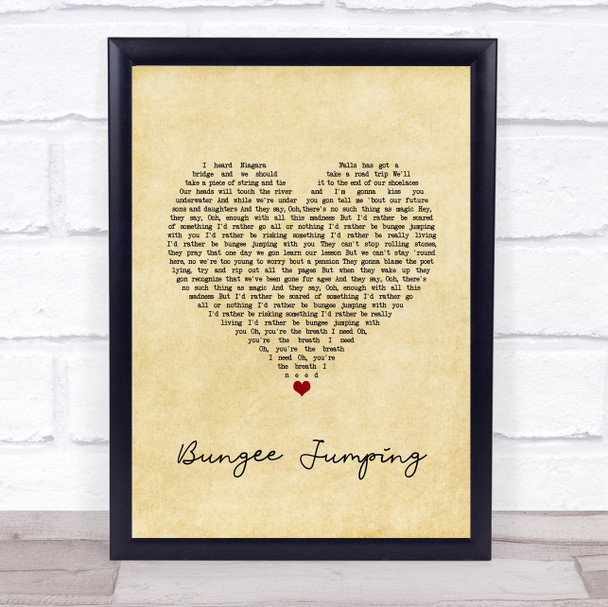Naughty Boy Bungee Jumping Vintage Heart Song Lyric Wall Art Print