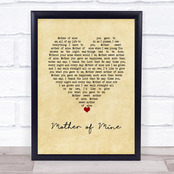 Neil Reid Mother of Mine Vintage Heart Song Lyric Wall Art Print