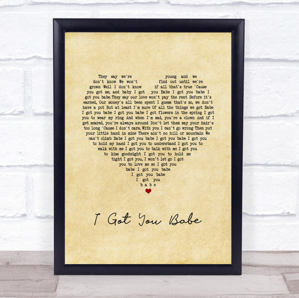 Sonny & Cher I Got You Babe Vintage Heart Song Lyric Wall Art Print