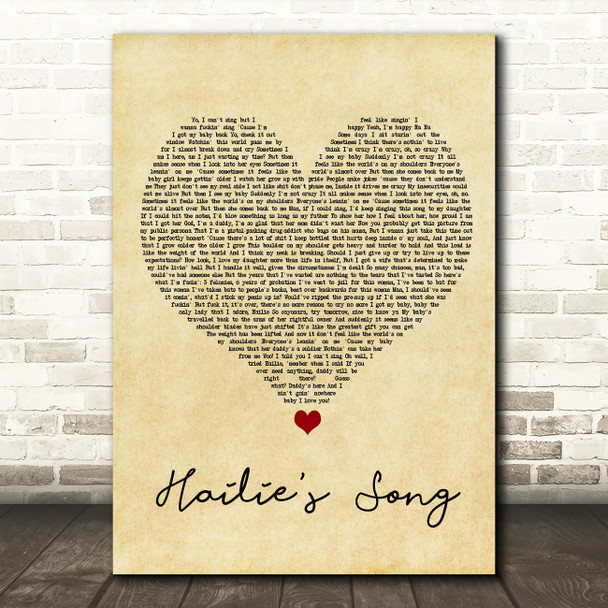 Eminem Hailie's Song Vintage Heart Song Lyric Wall Art Print