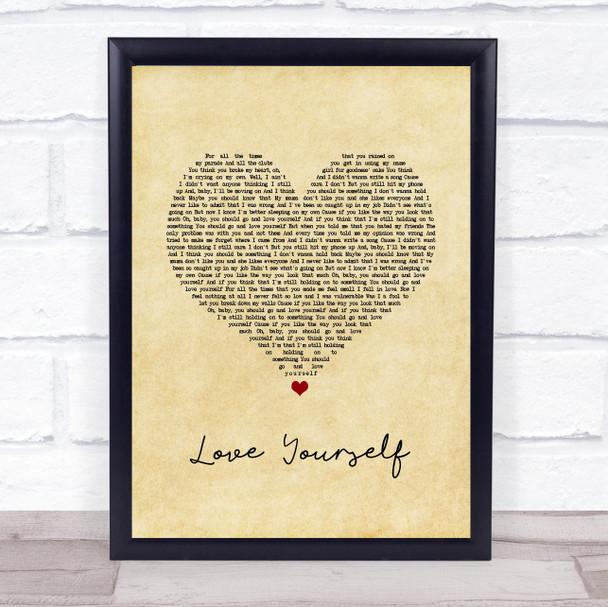 Justin Bieber Love Yourself Vintage Heart Song Lyric Wall Art Print