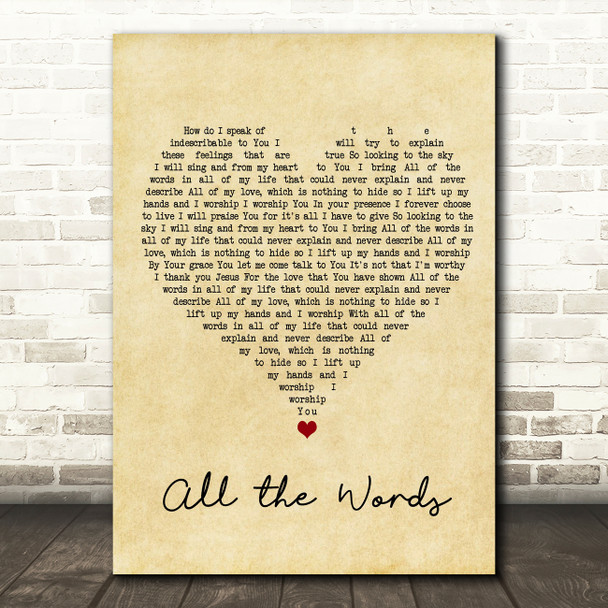 Kutless All the Words Vintage Heart Song Lyric Wall Art Print