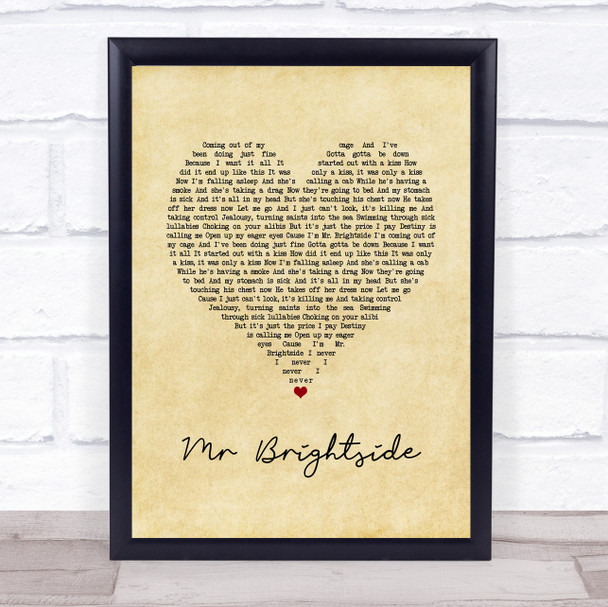The Killers Mr Brightside Vintage Heart Song Lyric Wall Art Print