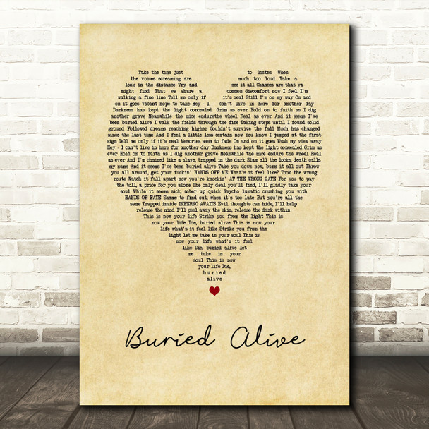 Avenged Sevenfold Buried Alive Vintage Heart Song Lyric Wall Art Print