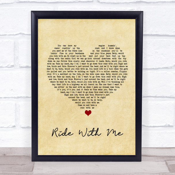 Cody Johnson Ride With Me Vintage Heart Song Lyric Wall Art Print