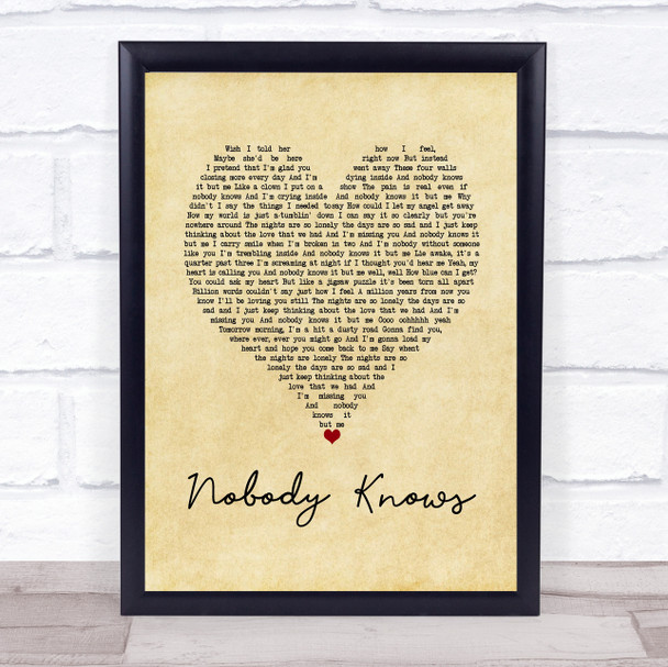 Tony Rich Nobody Knows Vintage Heart Song Lyric Wall Art Print