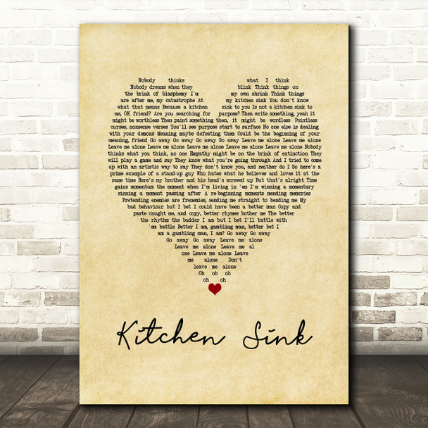 Twenty One Pilots Kitchen Sink Vintage Heart Song Lyric Wall Art Print