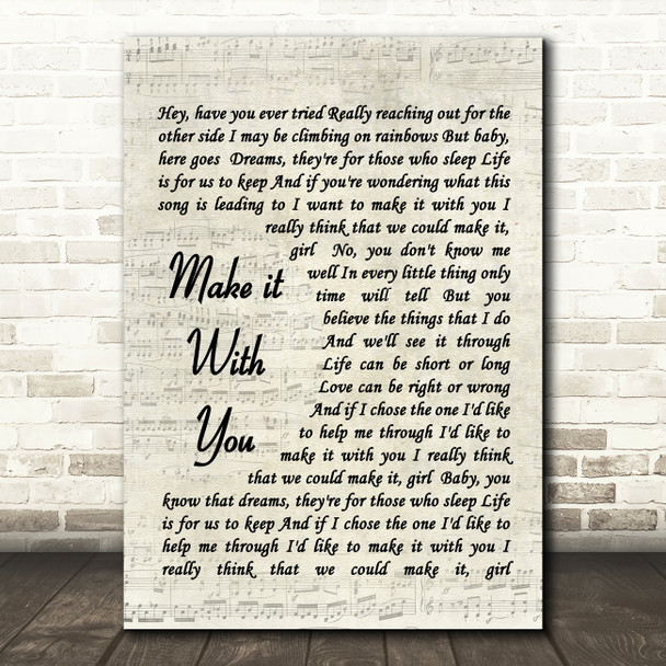 Make It With You Bread Script Quote Song Lyric Print