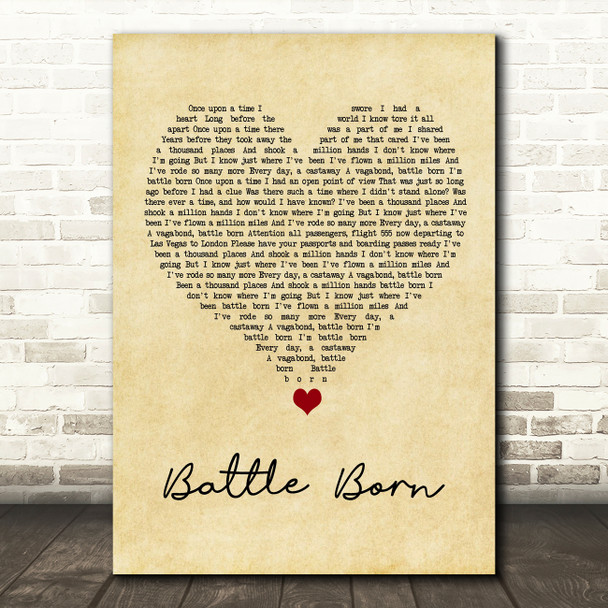 Five Finger Death Punch Battle Born Vintage Heart Song Lyric Wall Art Print