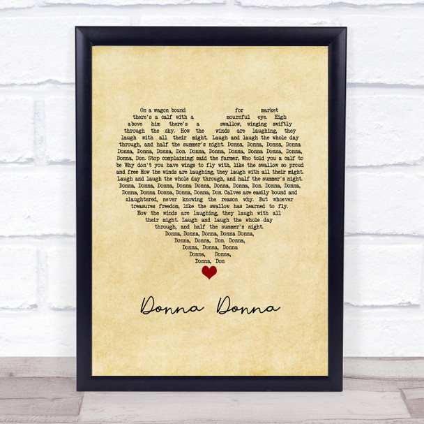 Joan Baez Donna Donna Vintage Heart Song Lyric Wall Art Print