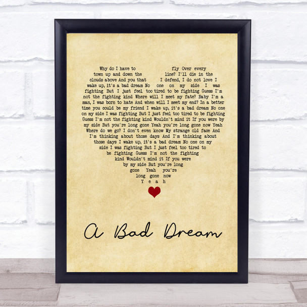 Keane A Bad Dream Vintage Heart Song Lyric Wall Art Print