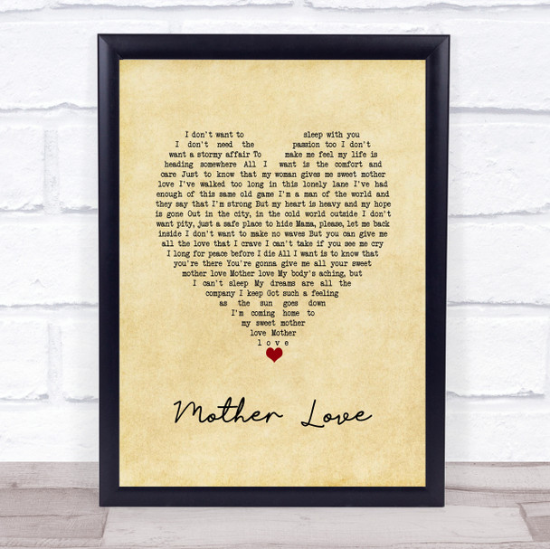 Queen Mother Love Vintage Heart Song Lyric Wall Art Print
