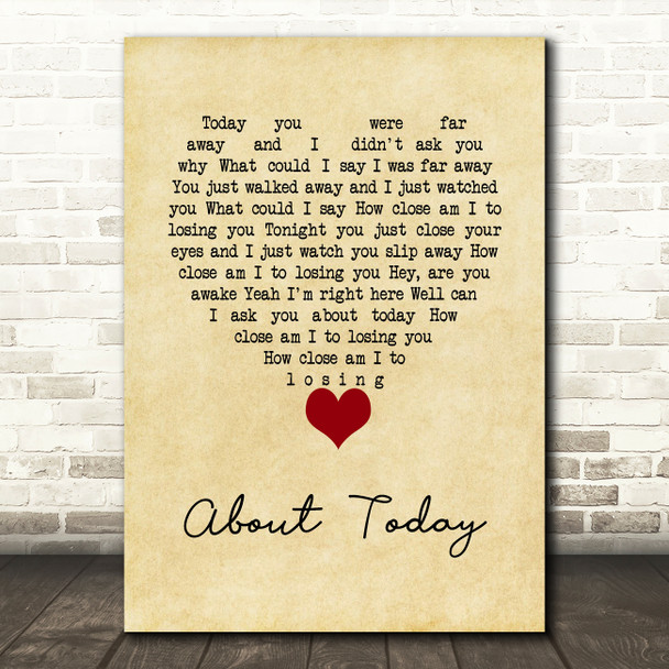 The National About Today Vintage Heart Song Lyric Wall Art Print