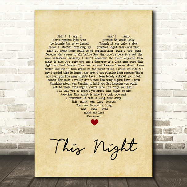 Billy Joel This Night Vintage Heart Song Lyric Wall Art Print