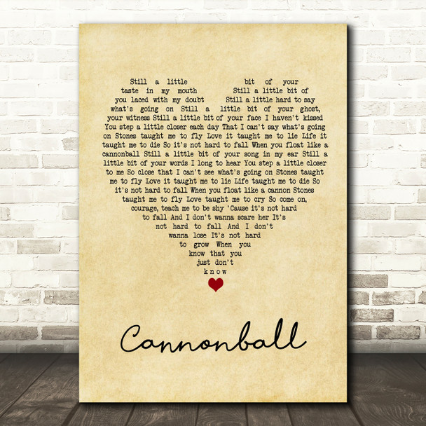 Damien Rice Cannonball Vintage Heart Song Lyric Wall Art Print