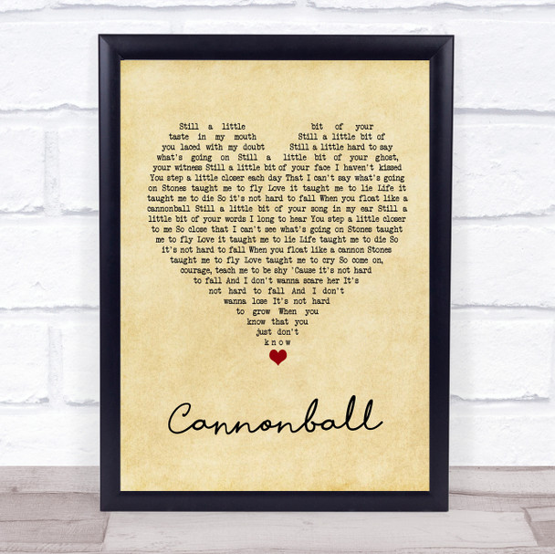 Damien Rice Cannonball Vintage Heart Song Lyric Wall Art Print