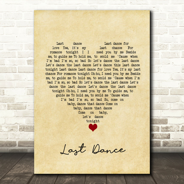 Donna Summer Last Dance Vintage Heart Song Lyric Wall Art Print