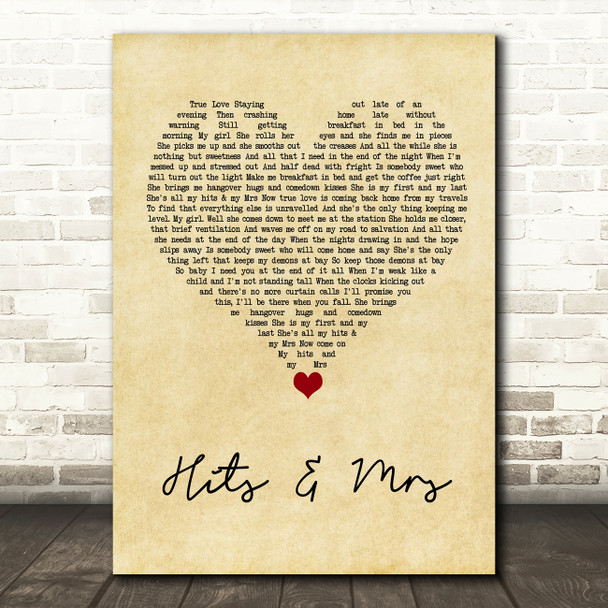 Frank Turner Hits & Mrs Vintage Heart Song Lyric Wall Art Print