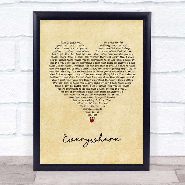 Michelle Branch Everywhere Vintage Heart Song Lyric Wall Art Print