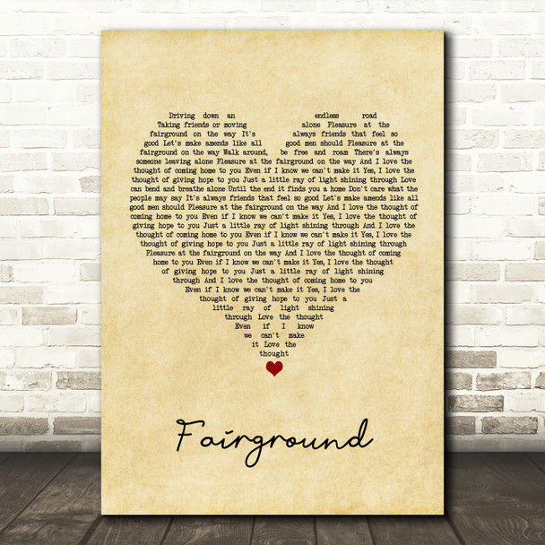 Simply Red Fairground Vintage Heart Song Lyric Wall Art Print