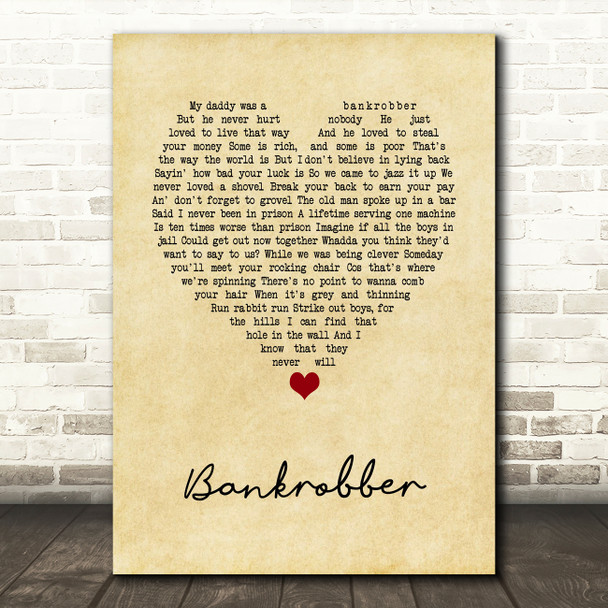 The Clash Bankrobber Vintage Heart Song Lyric Wall Art Print