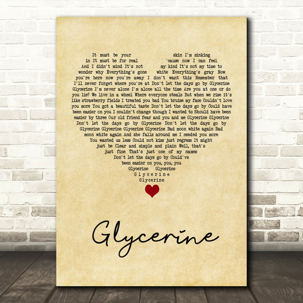 Bush Glycerine Vintage Heart Song Lyric Wall Art Print
