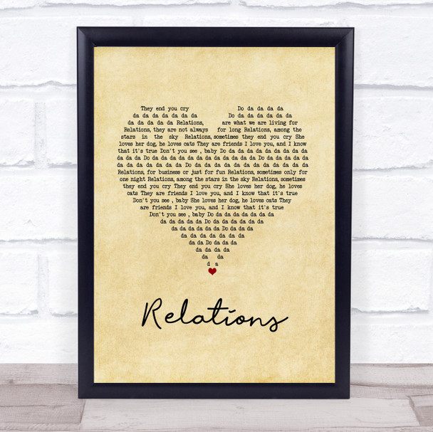 Erika Relations Vintage Heart Song Lyric Wall Art Print