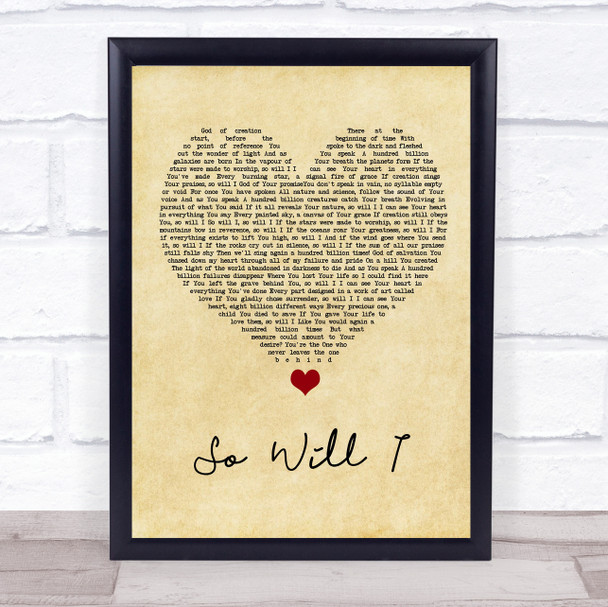 Hillsong United So Will I Vintage Heart Song Lyric Wall Art Print