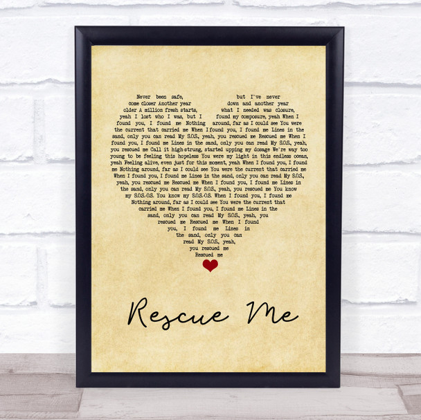 Marshmello Rescue Me Vintage Heart Song Lyric Wall Art Print