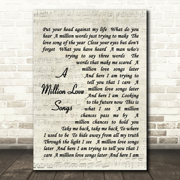A Million Love Songs Take That Song Lyric Vintage Script Quote Print