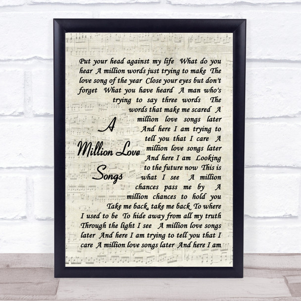 A Million Love Songs Take That Song Lyric Vintage Script Quote Print