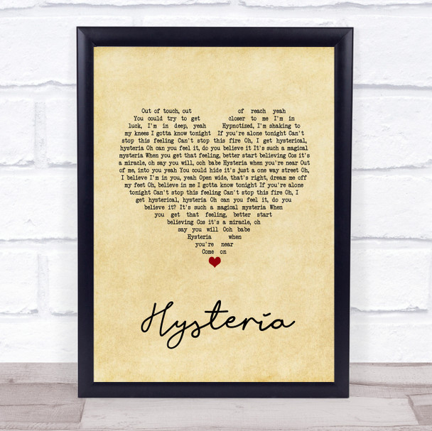 Def Leppard Hysteria Vintage Heart Song Lyric Wall Art Print