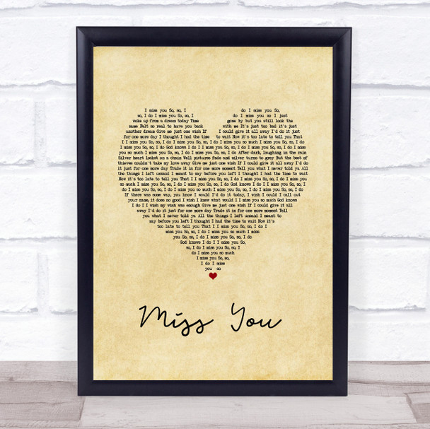 Nickelback Miss You Vintage Heart Song Lyric Wall Art Print