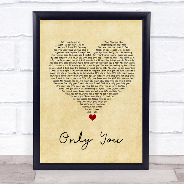 Ric Hassani Only You Vintage Heart Song Lyric Wall Art Print